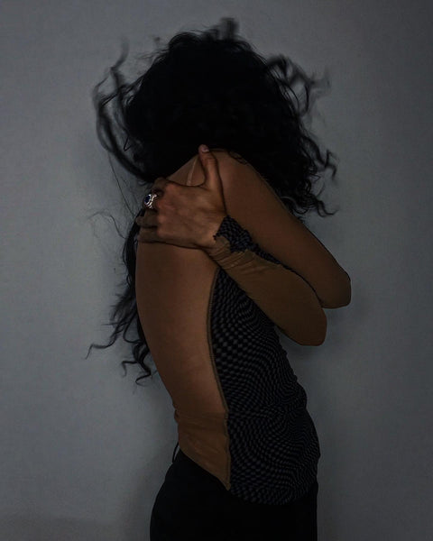“vortex” nude mullet shirt/dress (spandex)