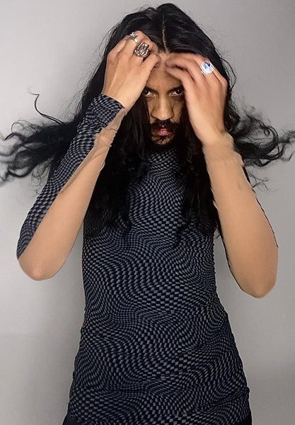 “vortex” nude mullet shirt/dress (spandex)